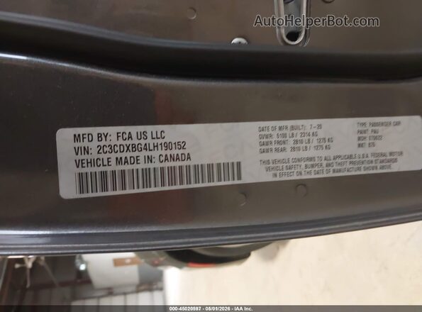 2C3CDXBG4LH190152 2020 DODGE CHARGER Серый Вид подкапотного пространства