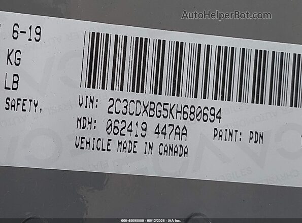2C3CDXBG5KH680694 2019 DODGE CHARGER Серый Вид подкапотного пространства