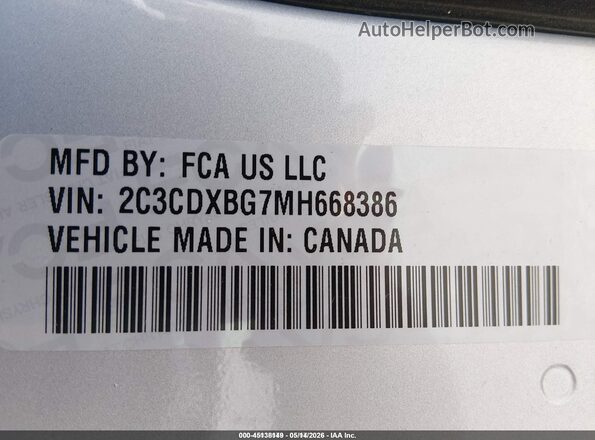 2C3CDXBG7MH668386 2021 DODGE CHARGER Silver Engine compartment view