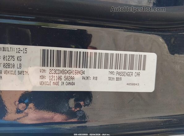 2C3CDXBGXGH160434 2016 DODGE CHARGER Черный Вид подкапотного пространства