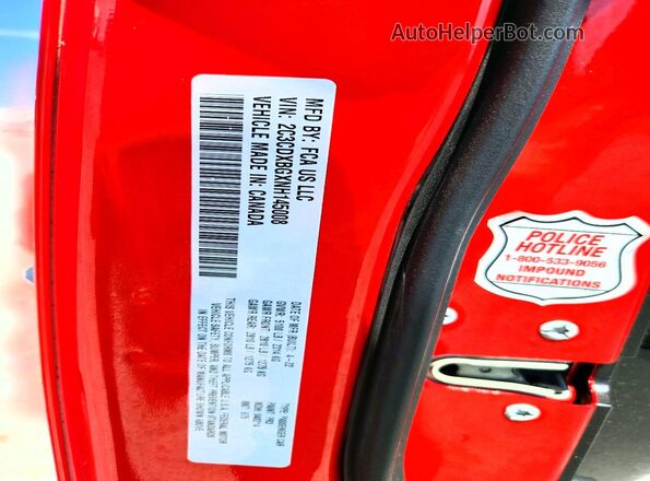 2C3CDXBGXNH145008 2022 DODGE CHARGER Red VIN კოდის სტიკერის ხედი