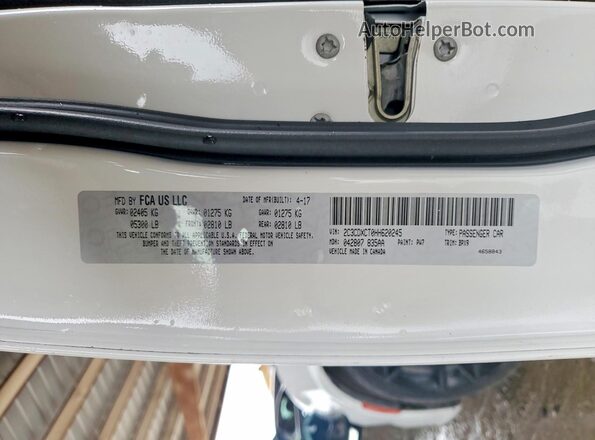 2C3CDXCT0HH620245 2017 DODGE CHARGER White Вид наклейки з VIN-кодом