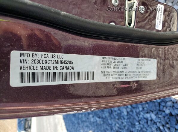 2C3CDXCT2MH645285 2021 DODGE CHARGER Фиолетовый Вид наклейки с VIN-кодом