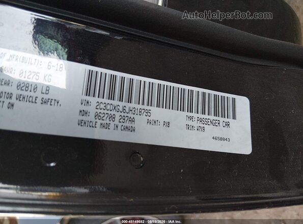 2C3CDXGJ6JH318795 2018 DODGE CHARGER Черный Вид подкапотного пространства