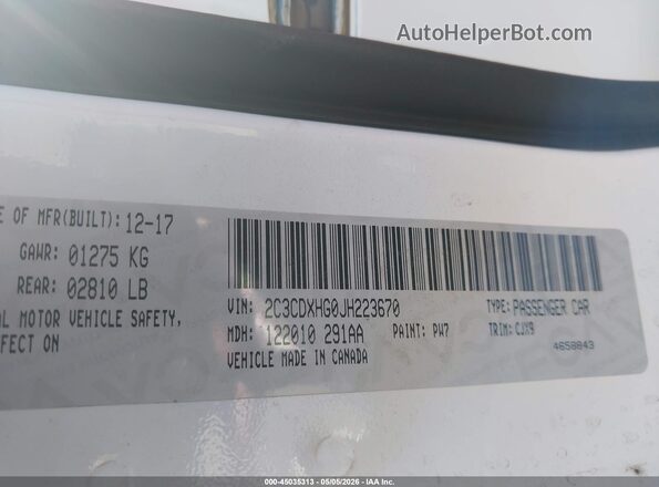 2C3CDXHG0JH223670 2018 DODGE CHARGER Красный Вид подкапотного пространства