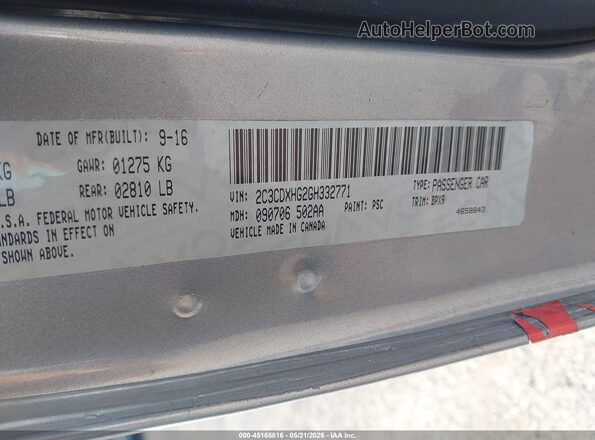 2C3CDXHG2GH332771 2016 DODGE CHARGER Серый Вид подкапотного пространства