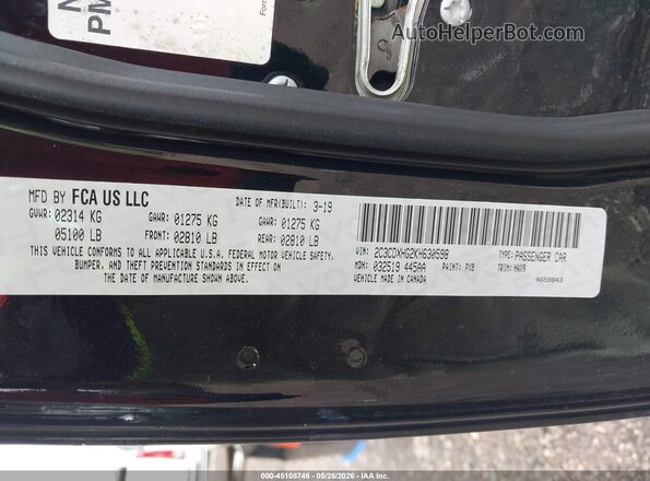 2C3CDXHG2KH630598 2019 DODGE CHARGER Черный Вид подкапотного пространства