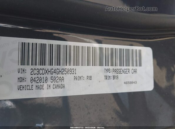 2C3CDXHG4GH250931 2016 DODGE CHARGER Черный Вид подкапотного пространства