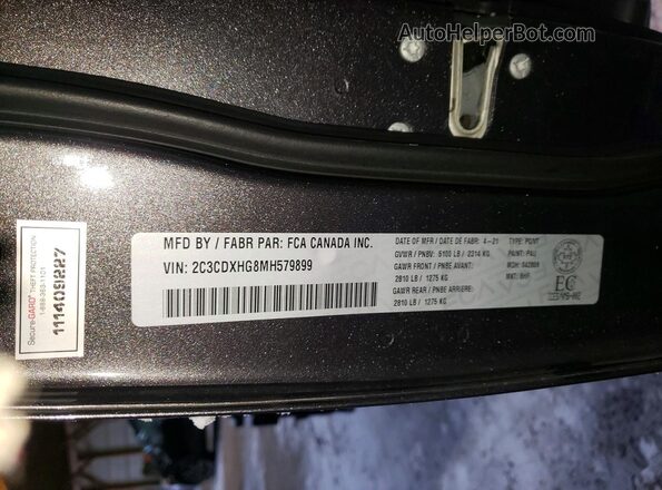 2C3CDXHG8MH579899 2021 DODGE CHARGER Серый Вид наклейки с VIN-кодом
