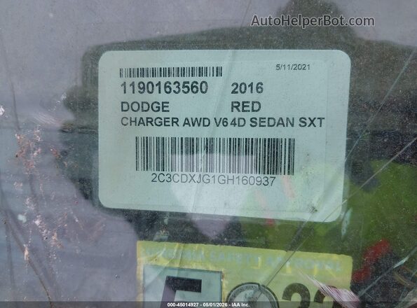 2C3CDXJG1GH160937 2016 DODGE CHARGER Красный Вид подкапотного пространства