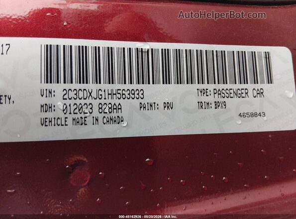 2C3CDXJG1HH563933 2017 DODGE CHARGER Темно-бордовый Вид подкапотного пространства