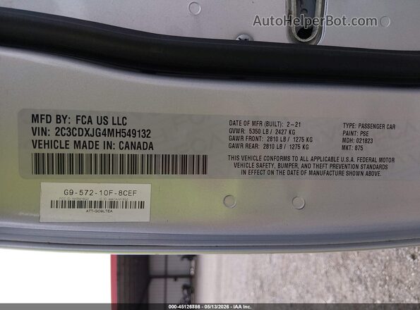 2C3CDXJG4MH549132 2021 DODGE CHARGER Silver Widok komory silnika