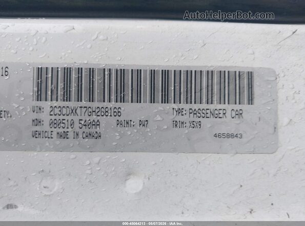 2C3CDXKT7GH268166 2016 DODGE CHARGER White Вид підкапотного простору