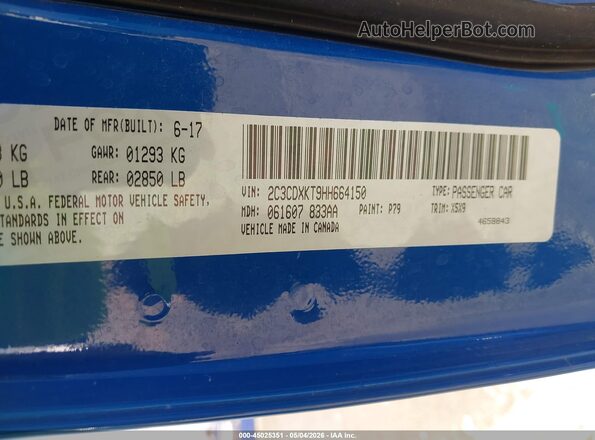 2C3CDXKT9HH664150 2017 DODGE CHARGER Синий Вид подкапотного пространства