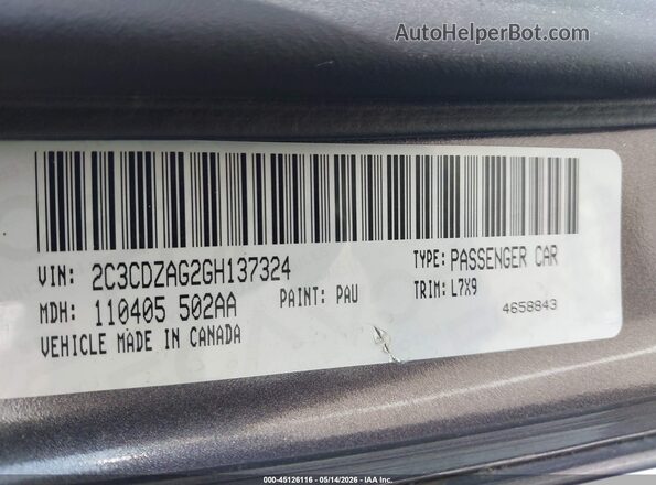 2C3CDZAG2GH137324 2016 DODGE CHALLENGER Серый Вид подкапотного пространства