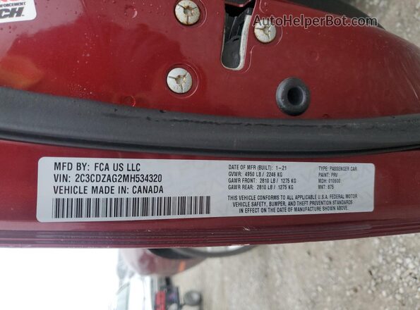 2C3CDZAG2MH534320 2021 DODGE CHALLENGER Бордовый Вид подкапотного пространства