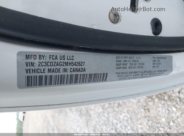 2C3CDZAG2MH542627 2021 DODGE CHALLENGER Белый Вид подкапотного пространства