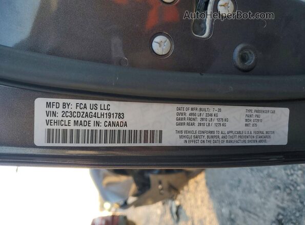 2C3CDZAG4LH191783 2020 DODGE CHALLENGER Charcoal ძრავის განყოფილების ხედი