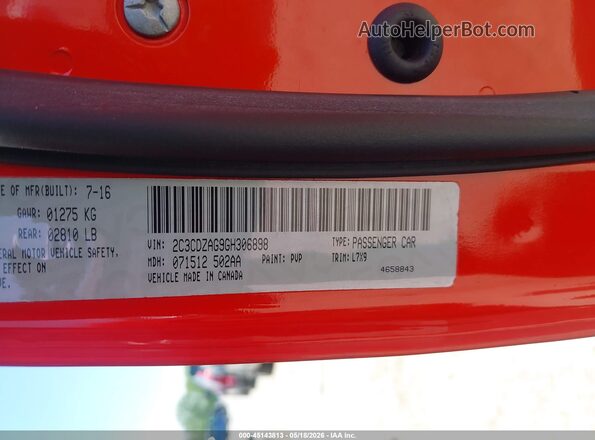 2C3CDZAG9GH306898 2016 DODGE CHALLENGER Оранжевый Вид подкапотного пространства