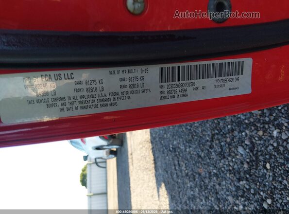 2C3CDZAG9KH731580 2019 DODGE CHALLENGER Красный Вид подкапотного пространства