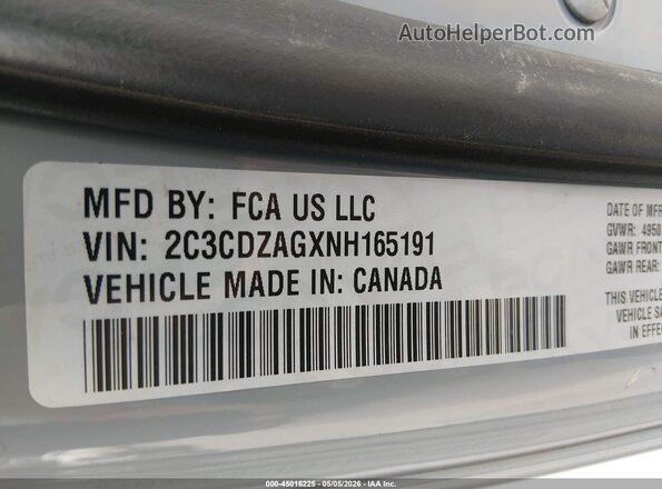 2C3CDZAGXNH165191 2022 DODGE CHALLENGER Серый Вид подкапотного пространства