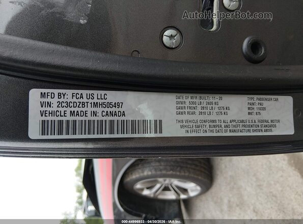 2C3CDZBT1MH505497 2021 DODGE CHALLENGER Серый Вид подкапотного пространства