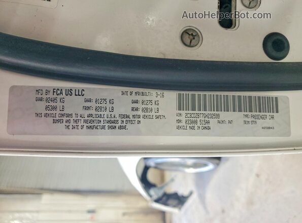 2C3CDZBT7GH232599 2016 DODGE CHALLENGER Белый Вид подкапотного пространства