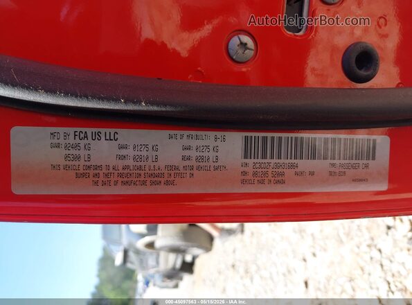 2C3CDZFJ3GH316864 2016 DODGE CHALLENGER Оранжевый Вид подкапотного пространства
