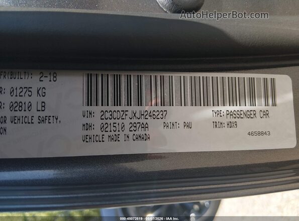 2C3CDZFJXJH246237 2018 DODGE CHALLENGER Серый Вид подкапотного пространства