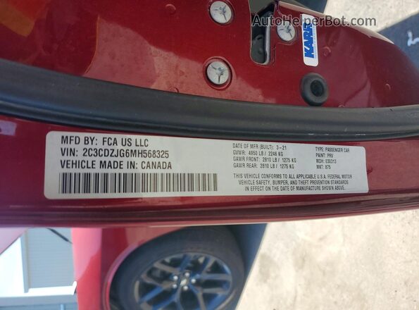 2C3CDZJG6MH568325 2021 DODGE CHALLENGER Red Vista del compartimento del motor