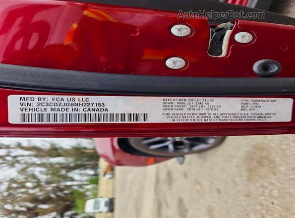 2C3CDZJG6NH227153 2022 DODGE CHALLENGER Бордовый Вид подкапотного пространства