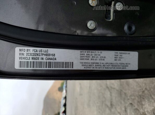 2C3CDZKG7PH659168 2023 DODGE CHALLENGER Gray Widok komory silnika