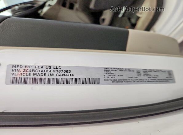 2C4RC1AG5LR187665 2020 CHRYSLER VOYAGER Белый Вид наклейки с VIN-кодом