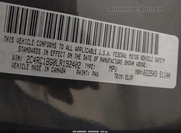2C4RC1BG0LR192402 2020 CHRYSLER PACIFICA Серый Вид подкапотного пространства