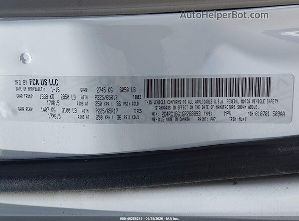 2C4RC1BG1GR268893 2016 CHRYSLER TOWN & COUNTRY Белый Вид подкапотного пространства