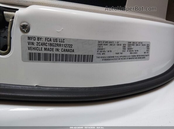 2C4RC1BG2RR112722 2024 CHRYSLER PACIFICA Белый Вид подкапотного пространства