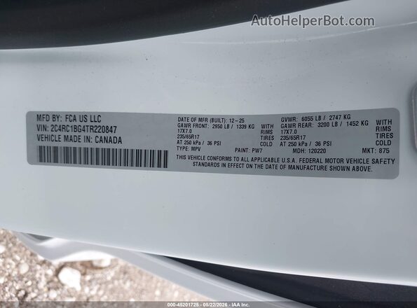 2C4RC1BG4TR220847 2026 CHRYSLER PACIFICA Белый Вид подкапотного пространства