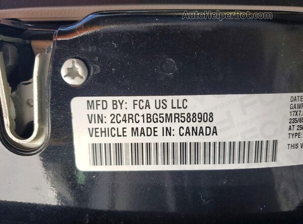 2C4RC1BG5MR588908 2021 CHRYSLER PACIFICA Черный Вид наклейки с VIN-кодом