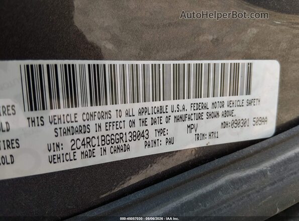 2C4RC1BG6GR138043 2016 CHRYSLER TOWN & COUNTRY Серый Вид подкапотного пространства