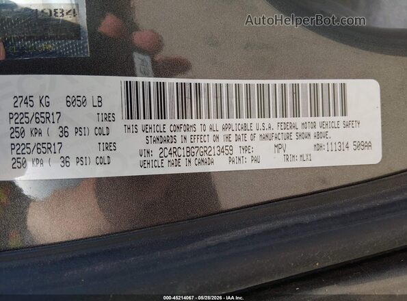 2C4RC1BG7GR213459 2016 CHRYSLER TOWN & COUNTRY Gray Engine compartment view