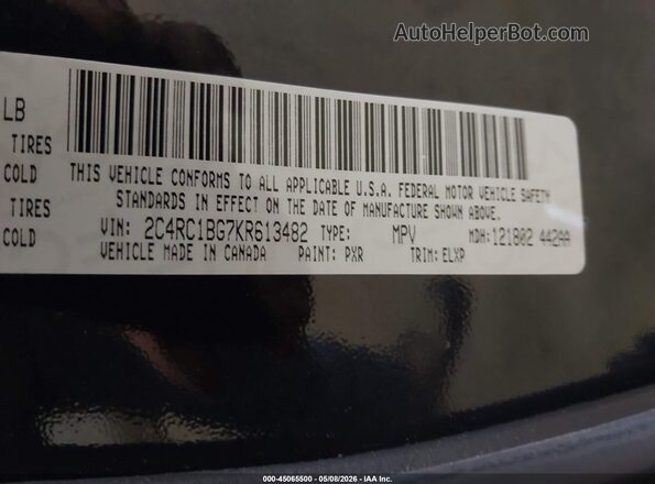 2C4RC1BG7KR613482 2019 CHRYSLER PACIFICA Черный Вид подкапотного пространства