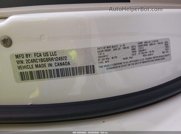 2C4RC1BG8RR124972 2024 CHRYSLER PACIFICA Белый Вид подкапотного пространства