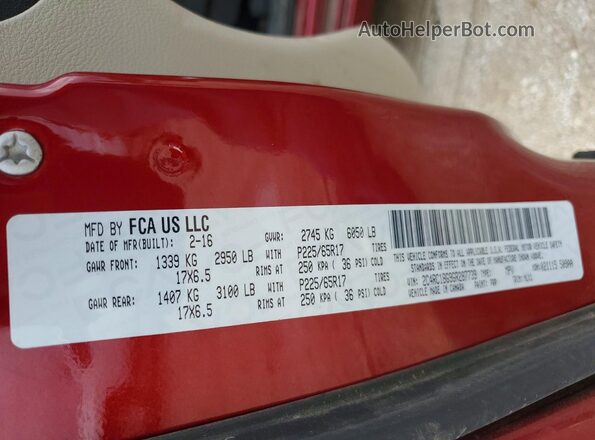 2C4RC1BG9GR287739 2016 CHRYSLER TOWN Бордовый Вид наклейки с VIN-кодом