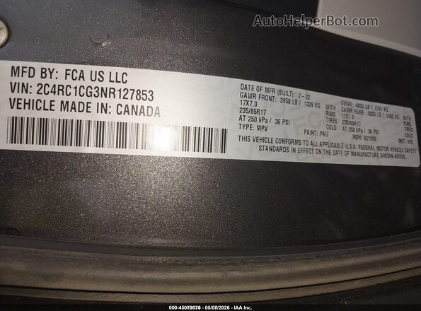 2C4RC1CG3NR127853 2022 CHRYSLER VOYAGER Серый Вид подкапотного пространства