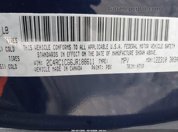 2C4RC1CG6JR188611 2018 CHRYSLER PACIFICA Синий Вид подкапотного пространства