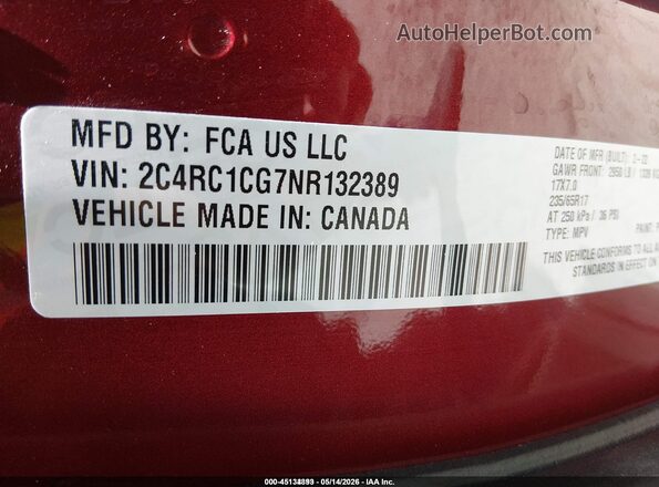2C4RC1CG7NR132389 2022 CHRYSLER VOYAGER Красный Вид подкапотного пространства
