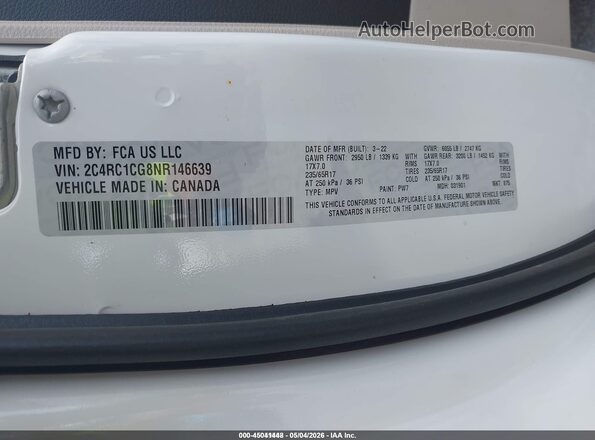2C4RC1CG8NR146639 2022 CHRYSLER VOYAGER Белый Вид подкапотного пространства