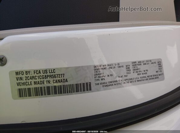 2C4RC1CG8PR567277 2023 CHRYSLER VOYAGER Белый Вид подкапотного пространства