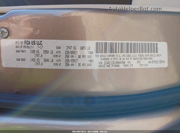 2C4RC1EG1HR844740 2017 CHRYSLER PACIFICA Pewter Вид подкапотного пространства