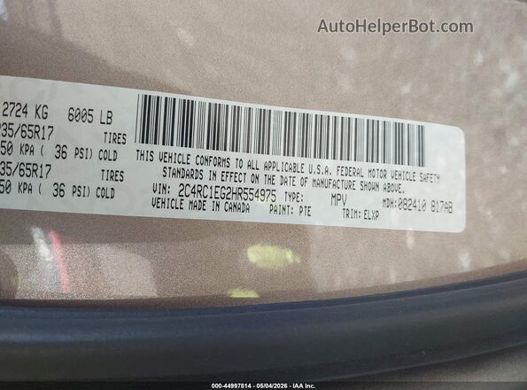 2C4RC1EG2HR554975 2017 CHRYSLER PACIFICA Золотой Вид подкапотного пространства